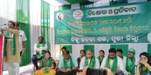 ଚାଷୀ ମାରଣା ନୀତିକୁ ବିରୋଧ: ନିମାପଡ଼ାରେ ବିଜେଡିର ବିକ୍ଷୋଭ