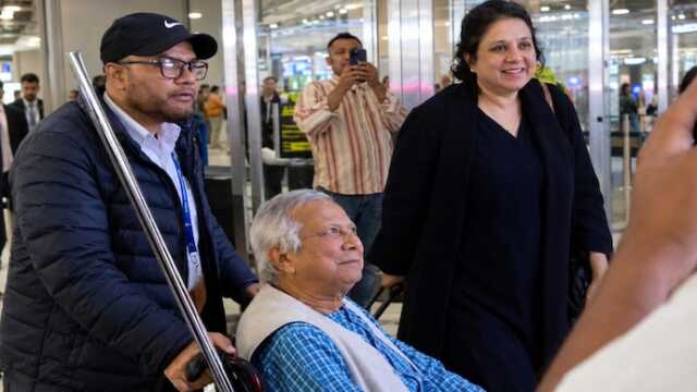 Former bangladesh interim government chief adviser muhammad yunus was seen in a wheelchair at the jf 135426308 16x9 0